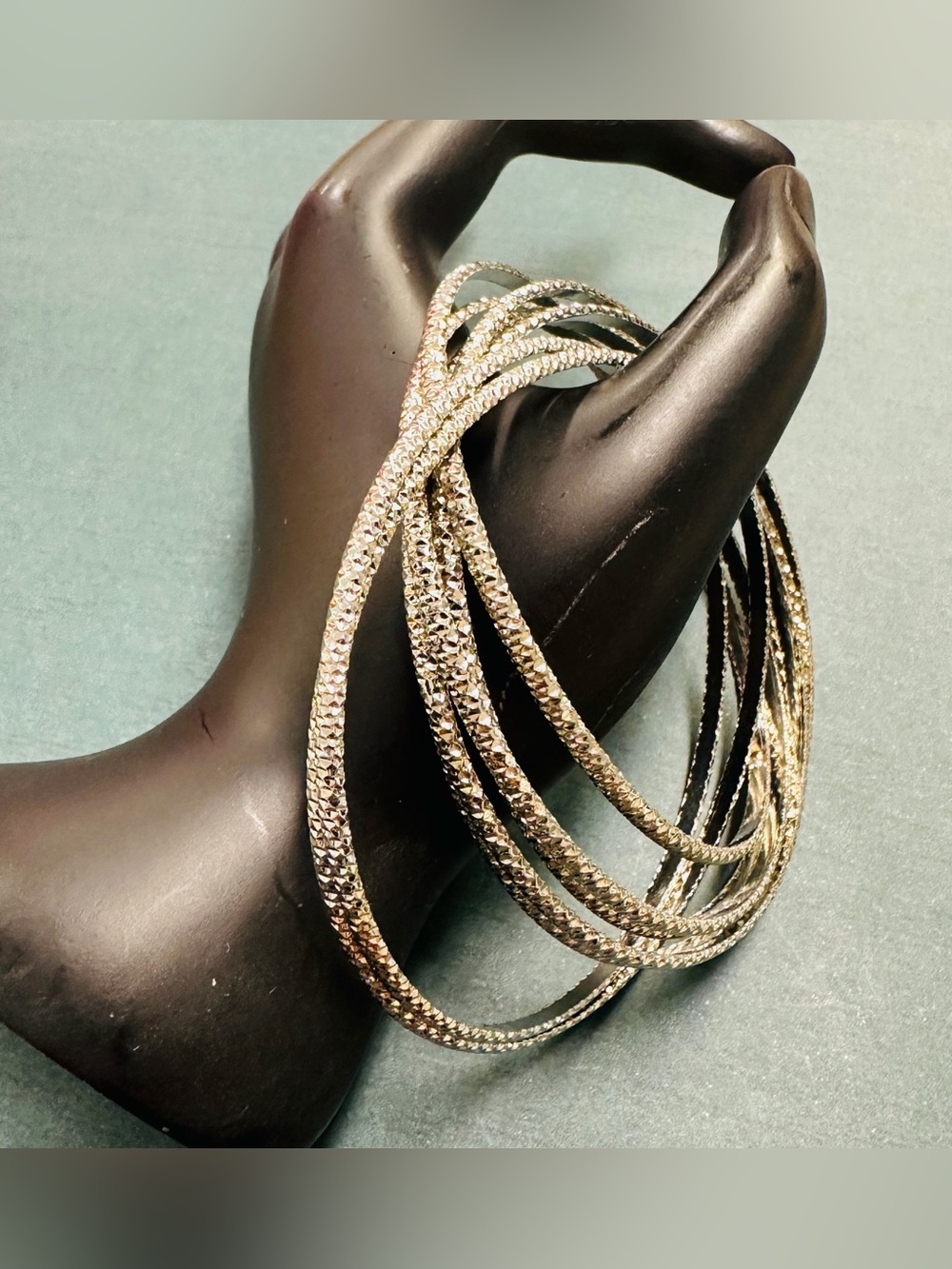 Silver Textured Seven Intertwined Bangles B12